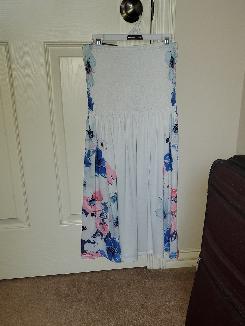 Floral Smocked Dress - White with Pink & Blue Flowers